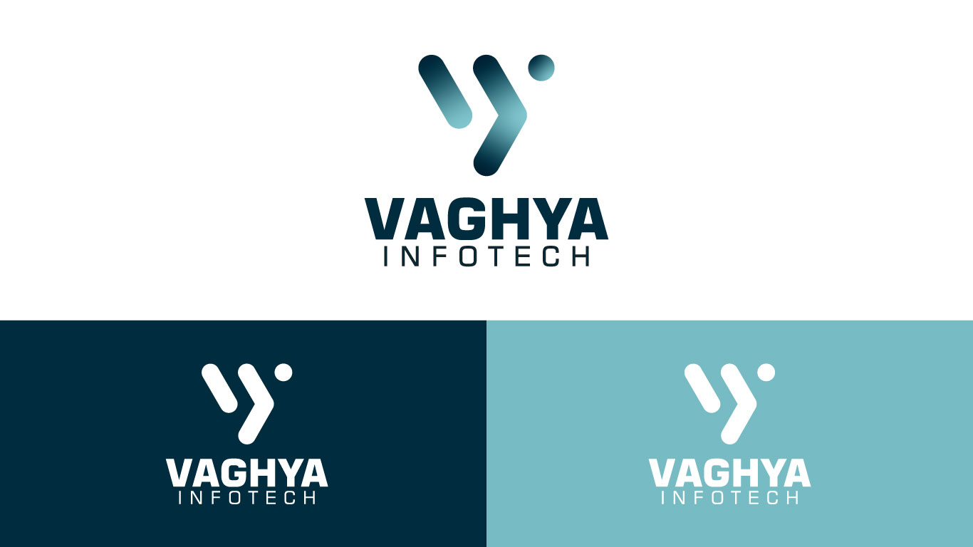 Various color options for the Vaghya Infotech logo design project.