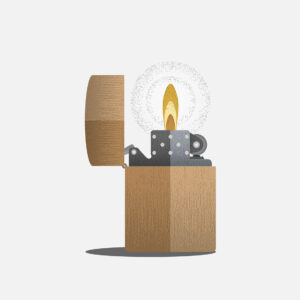 Illustration of a classic Zippo lighter, featuring its distinctive design and detailing.