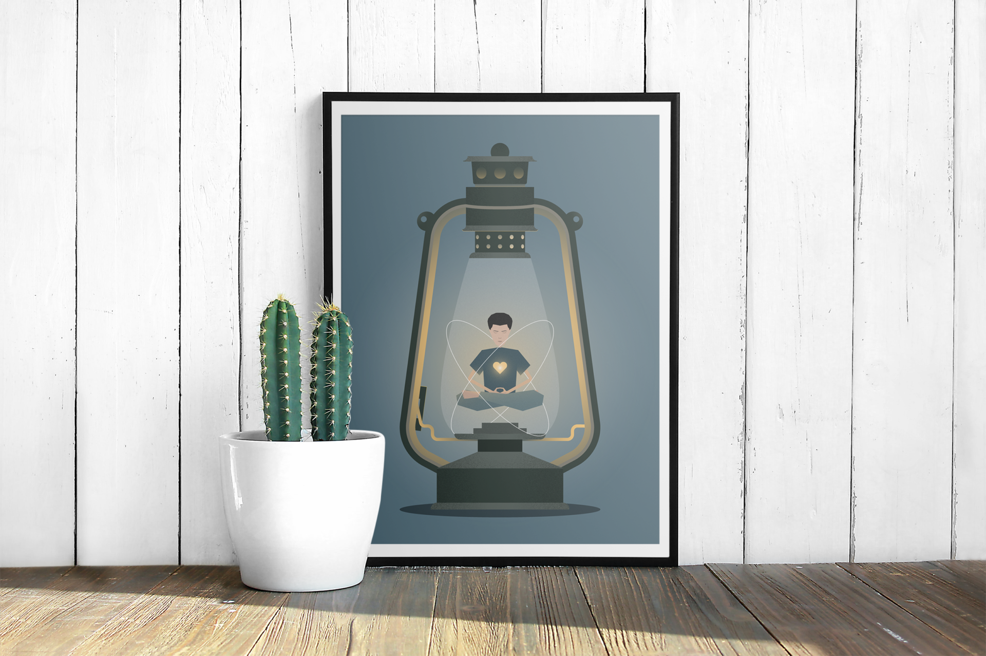 Mock-up image depicting yoga and a lantern, symbolizing inner awakening and spiritual enlightenment.