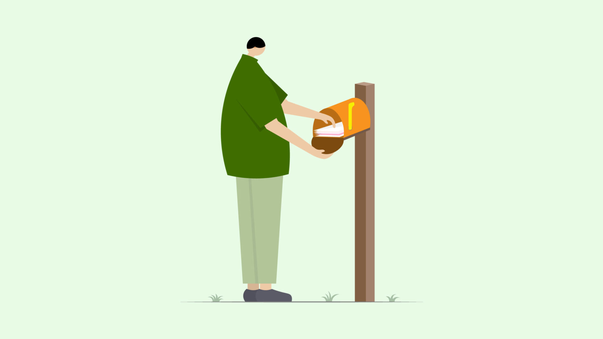 This flat illustrations includes Person joyfully retrieving Christmas cards from a festive mailbox.