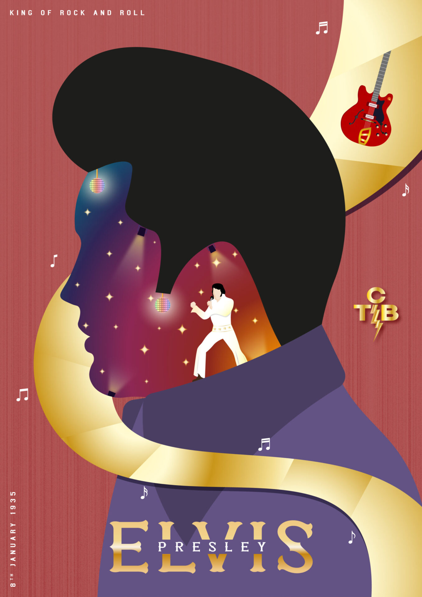 Elvis Presley Tribute Poster - A captivating design honoring the King of Rock 'n' Roll with artistic flair and timeless elegance.